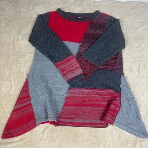 Rag Handkerchief Hem Patchwork Christmas Hippie‎ Boho Sweater Wms XL